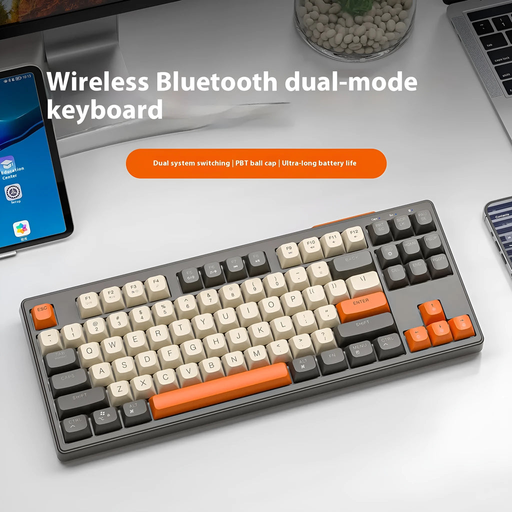 Wireless Bluetooth dual mode mechanical feeling keyboard in choice of four colours with USB receiver
