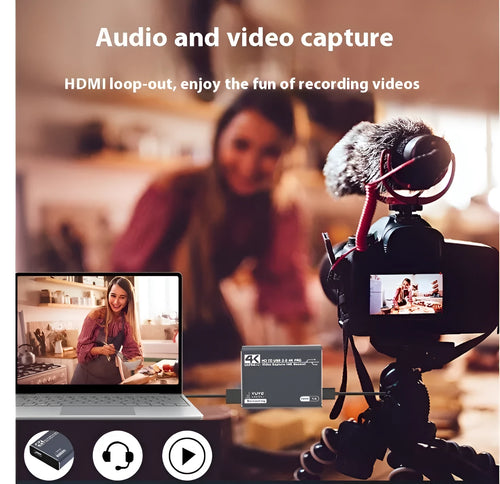 Black 4K gaming set-top box with audio recording capabilities and MS2131 chip