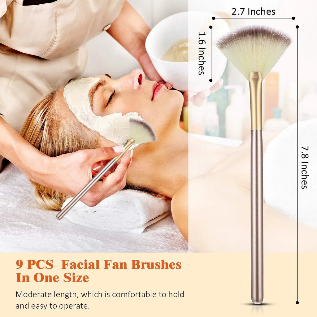 10 professional facial fan brushes with wooden handles and protective covers