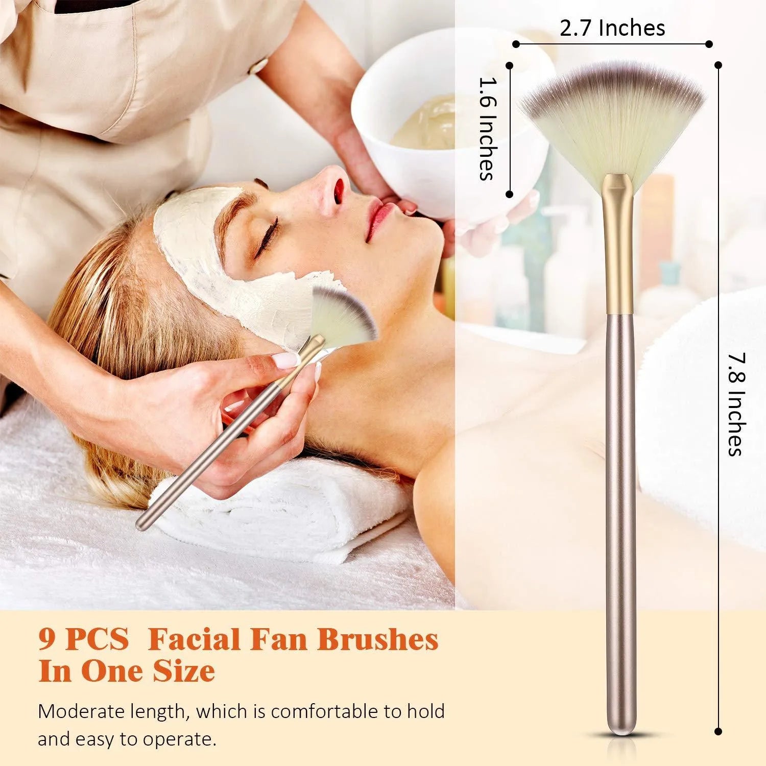 10 professional facial fan brushes with wooden handles and protective covers