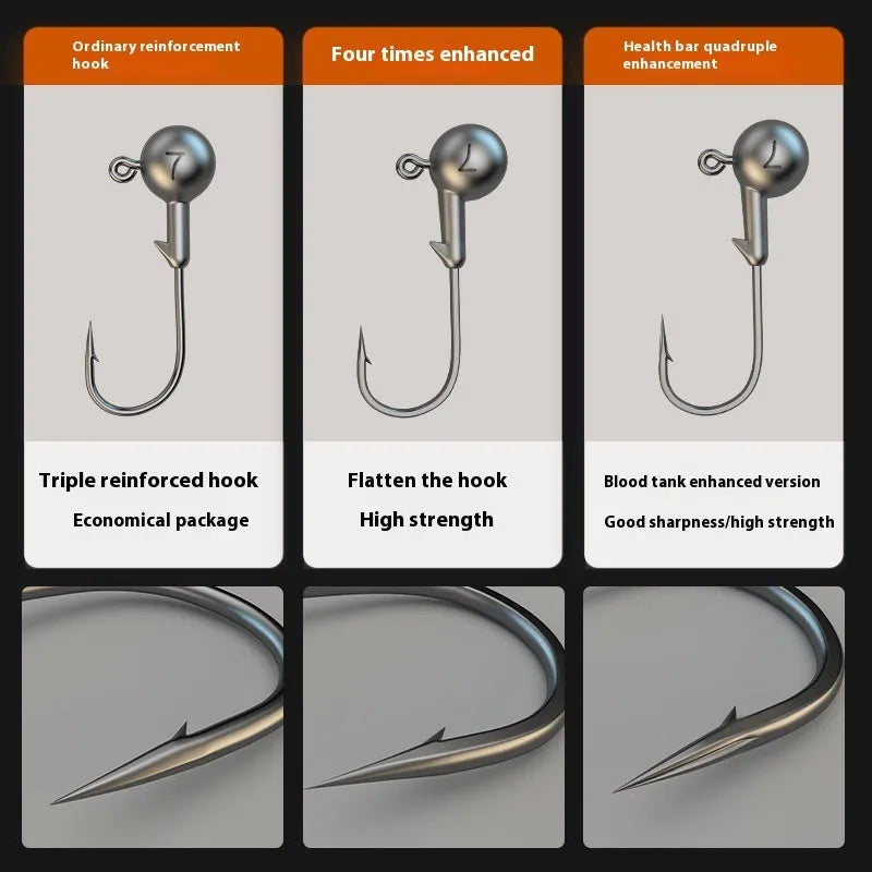 Set of 50 steel jig hooks with four-times strengthened construction and primary colour finish