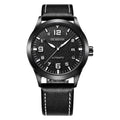 Men's automatic mechanical watch with leather strap showing black shell beige dial and silver army green options