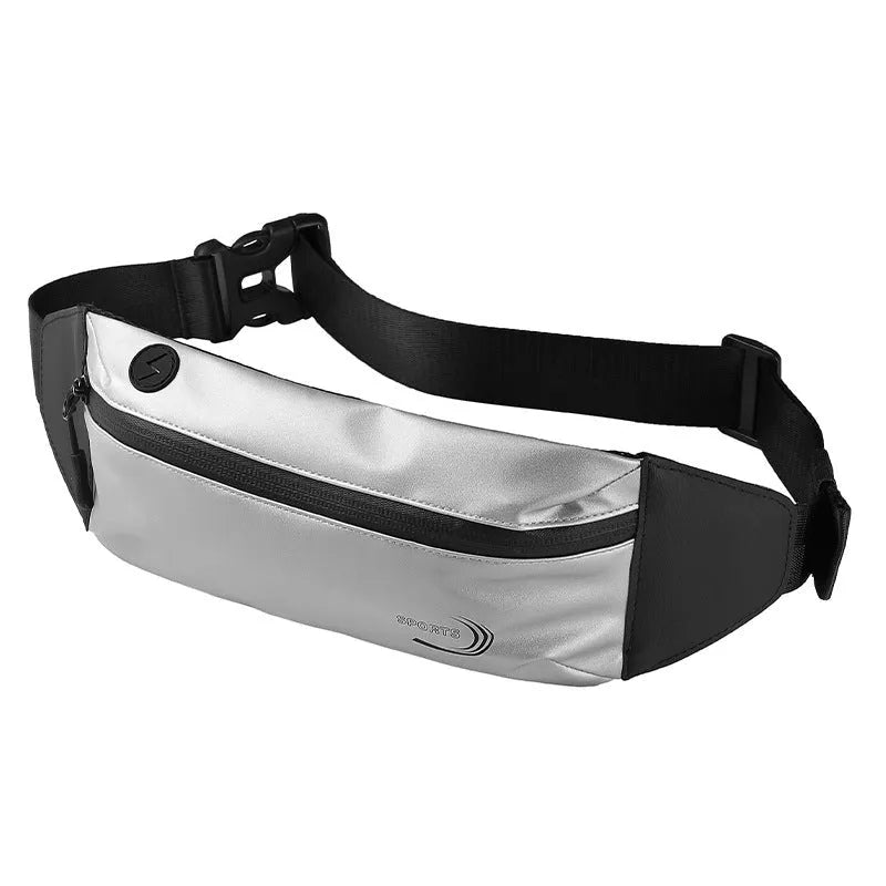 A man's waterproof polyester waist bag in a solid colour, shown with its compact dimensions.
