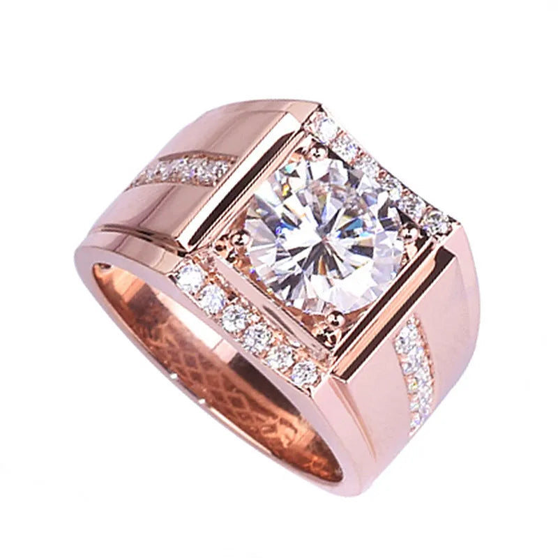 Men's adjustable diamond zircon ring in geometric design with electroplated metallic finish