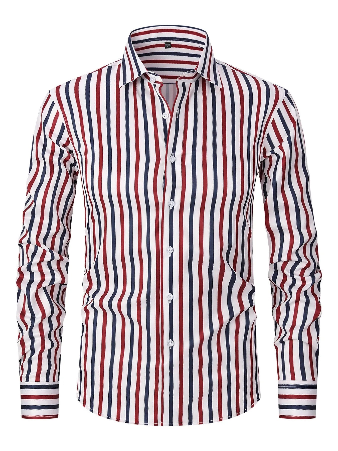 Men's striped long sleeve business shirt in ice silk polyester with cardigan style and slim fit