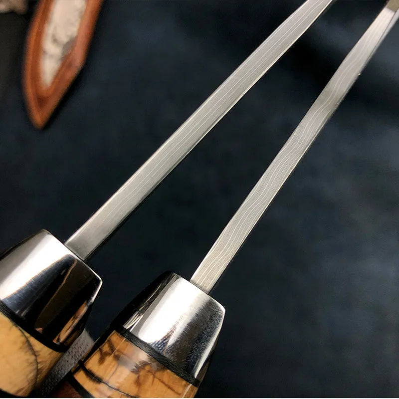 Folding forging knife with 9.8cm blade, 440C steel handle, mammoth tooth ivory, and American sand iron wood