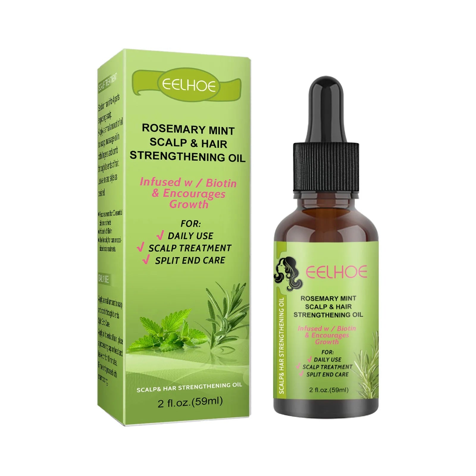 59ml bottle of rosemary mint hair growth fluid for scalp massage and nourishment
