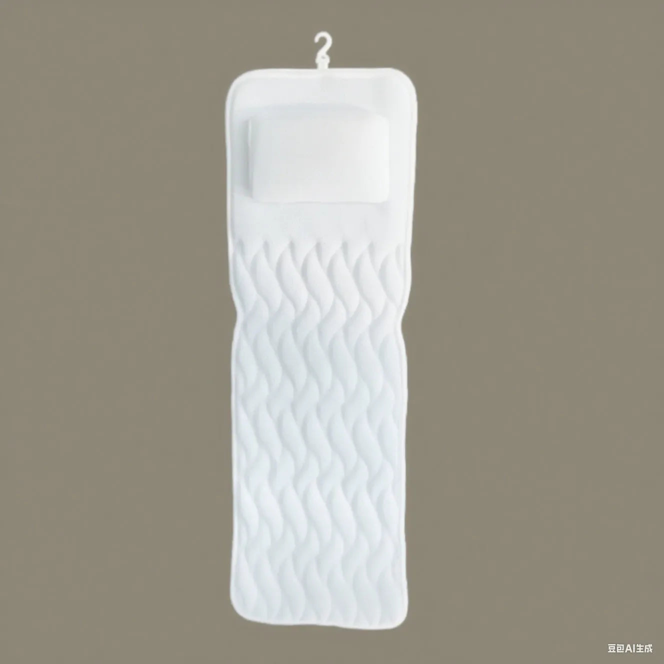 White bathtub pillow with 7 suction cups on a breathable 3d mesh material.