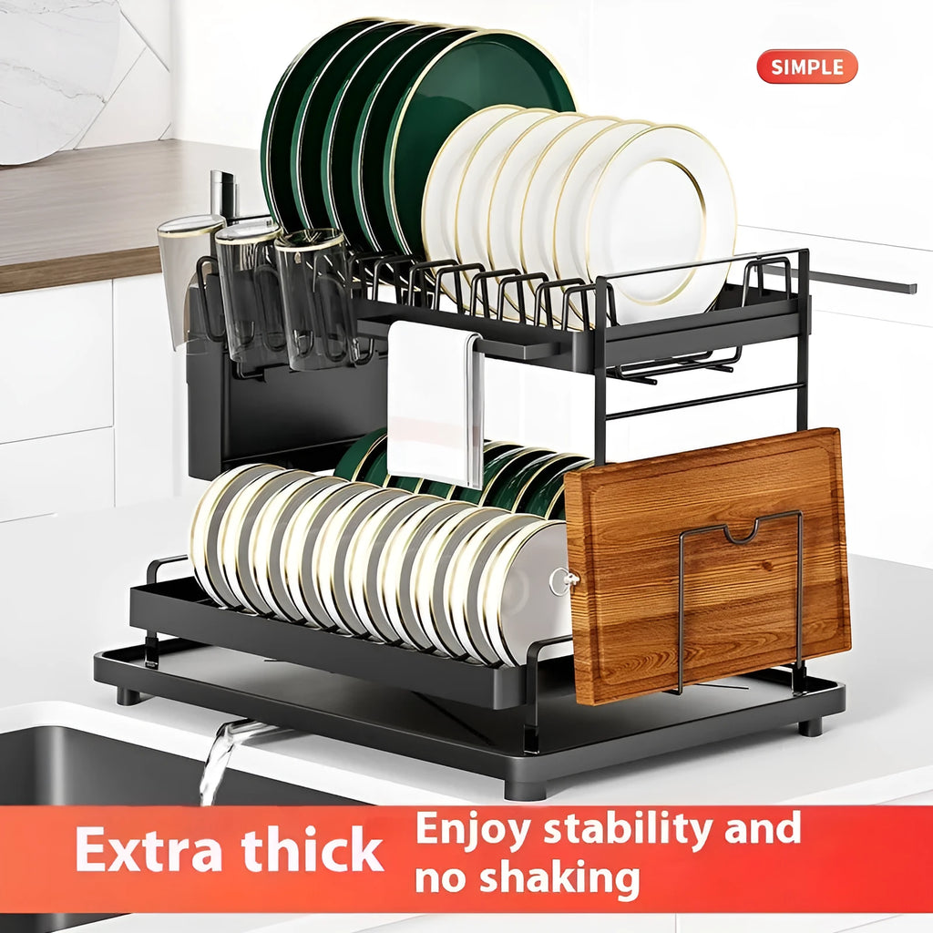 White carbon steel kitchen storage rack with removable draining tray and double-layer design