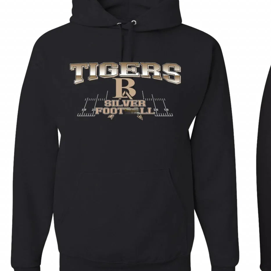 Black European-size polyester pullover hoodie with drop-shoulder sleeves and a hood.