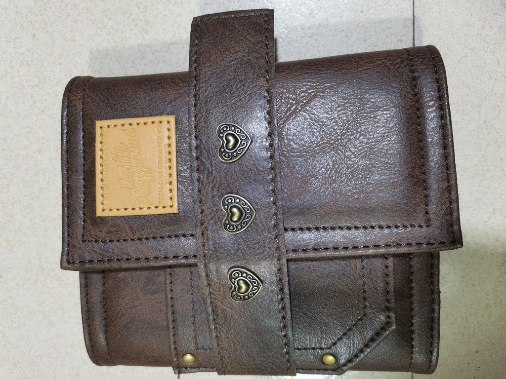 Brown retro leather buckle notebook with loose-leaf binder binding and A7 size format