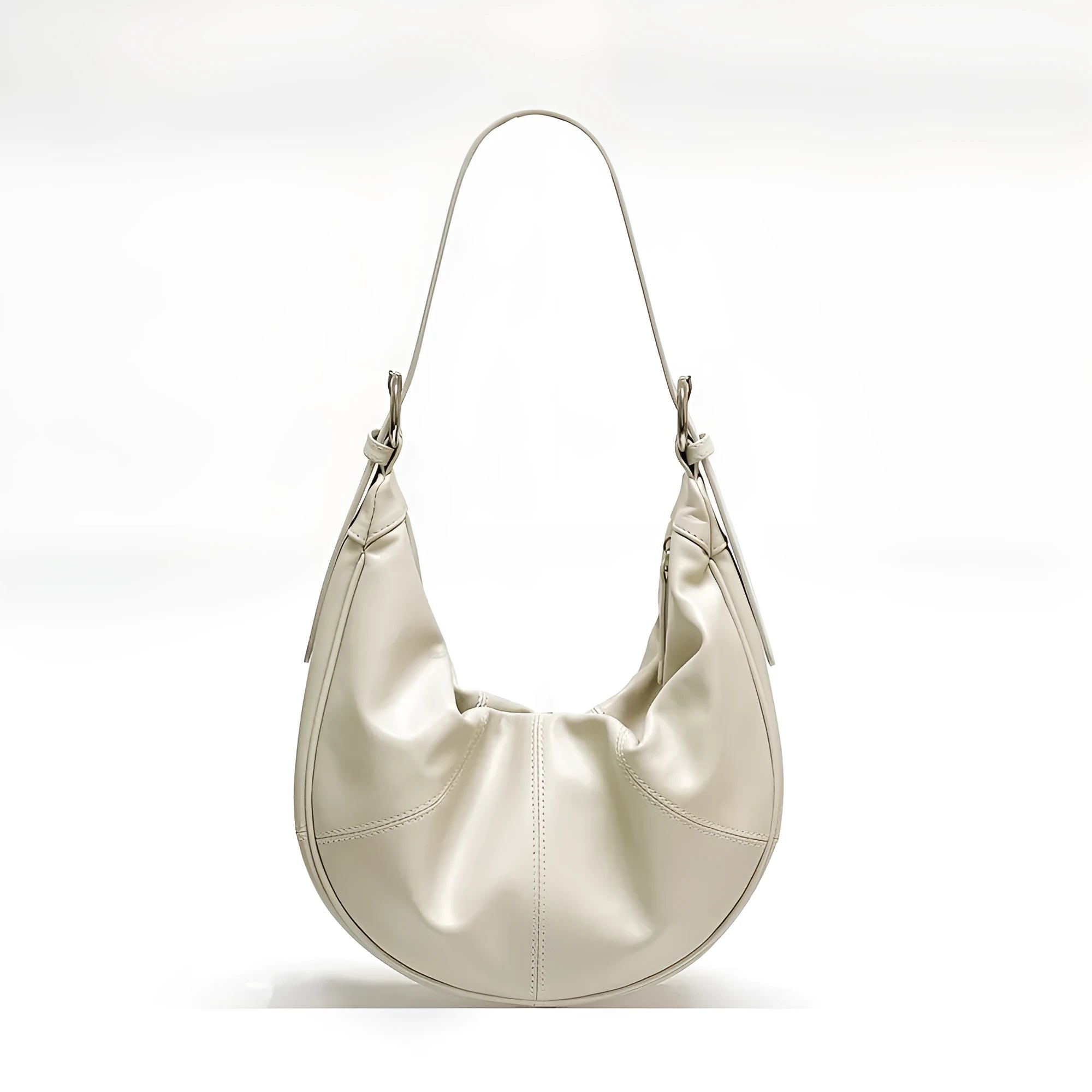 Women's dumpling-shaped shoulder bag in genuine first layer cowhide leather with cotton lining and sandwich pockets