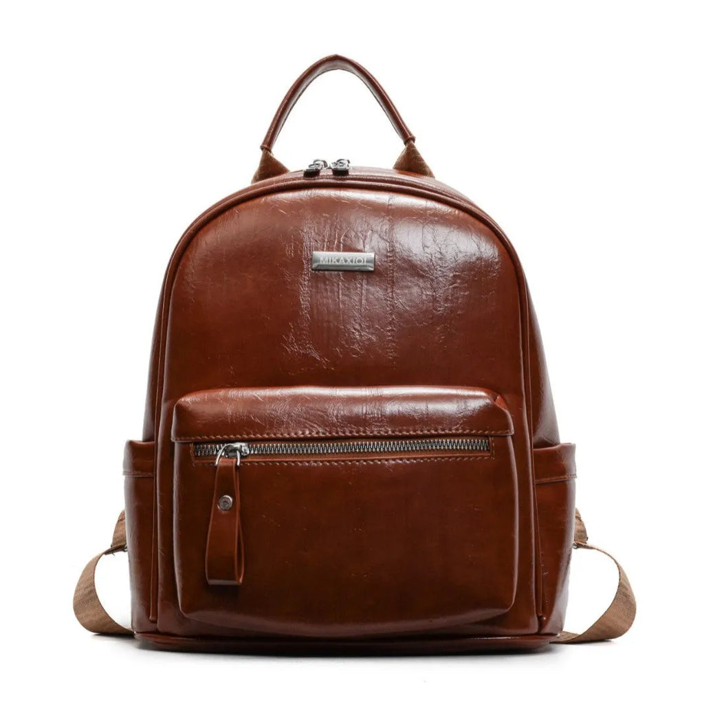 PU leather ladies travel backpack in urban simplicity style with sandwich pocket and polyester lining