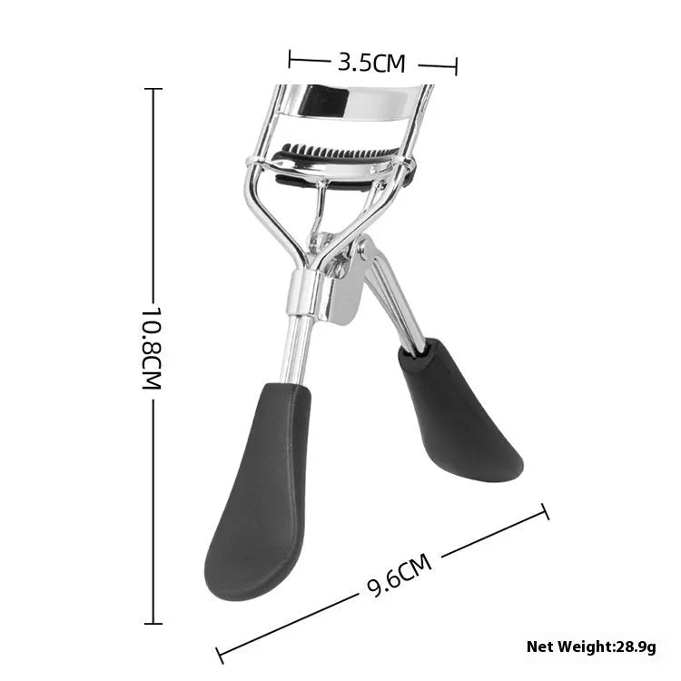 A4 with comb eyelash curler in black with ribbon comb detail, carbon steel and ABS construction