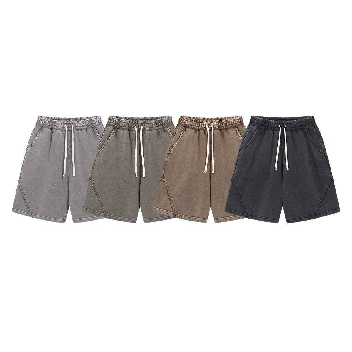 Men's heavy retro shorts in pure cotton terry fabric with batik colour options and loose street fashion style