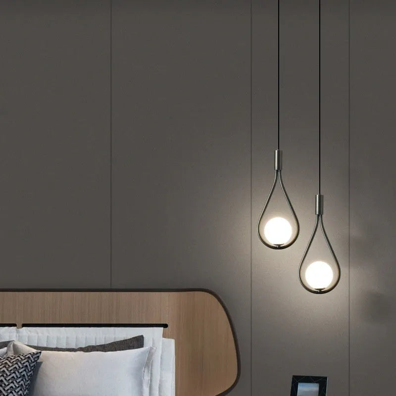 Copper modern minimalist bedside chandelier for bedroom ceiling.