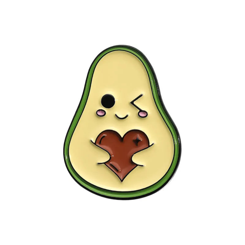Colourful cartoon fruit and letter shaped zinc alloy brooch pin on fabric