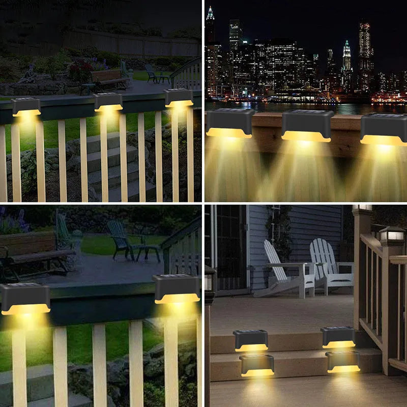black solar courtyard stair light with ABS body on a garden step