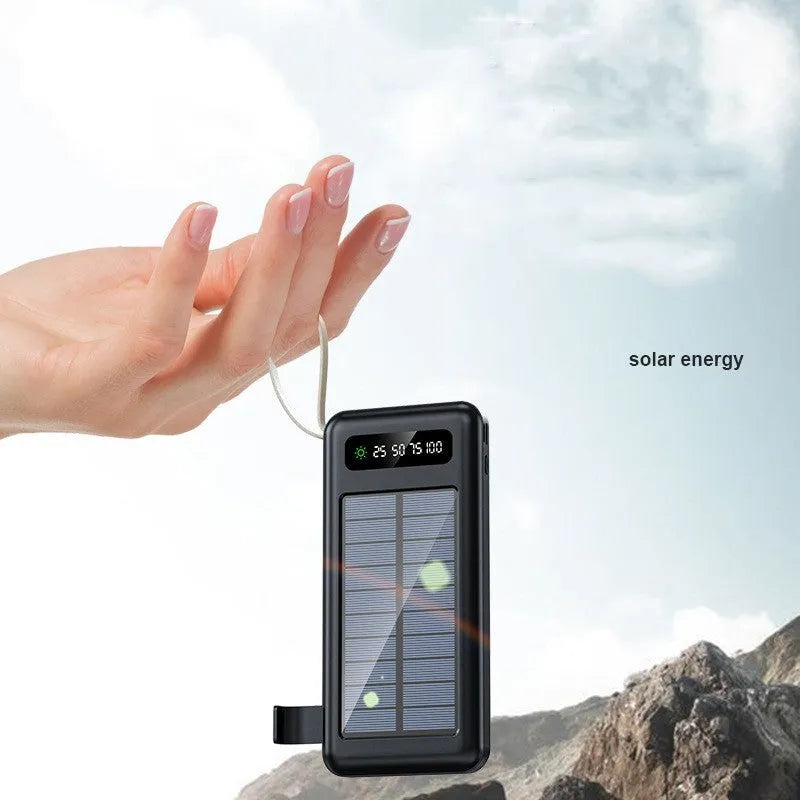 Solar power bank in cool black or ivory white with 20000mAh/30000mAh capacity and compact 144mm design