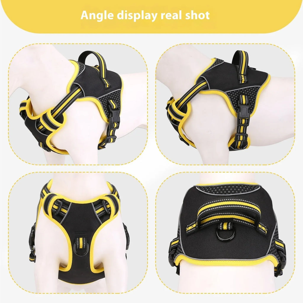Orange and yellow polyester dog training harness with anti-breaking design for outdoor control