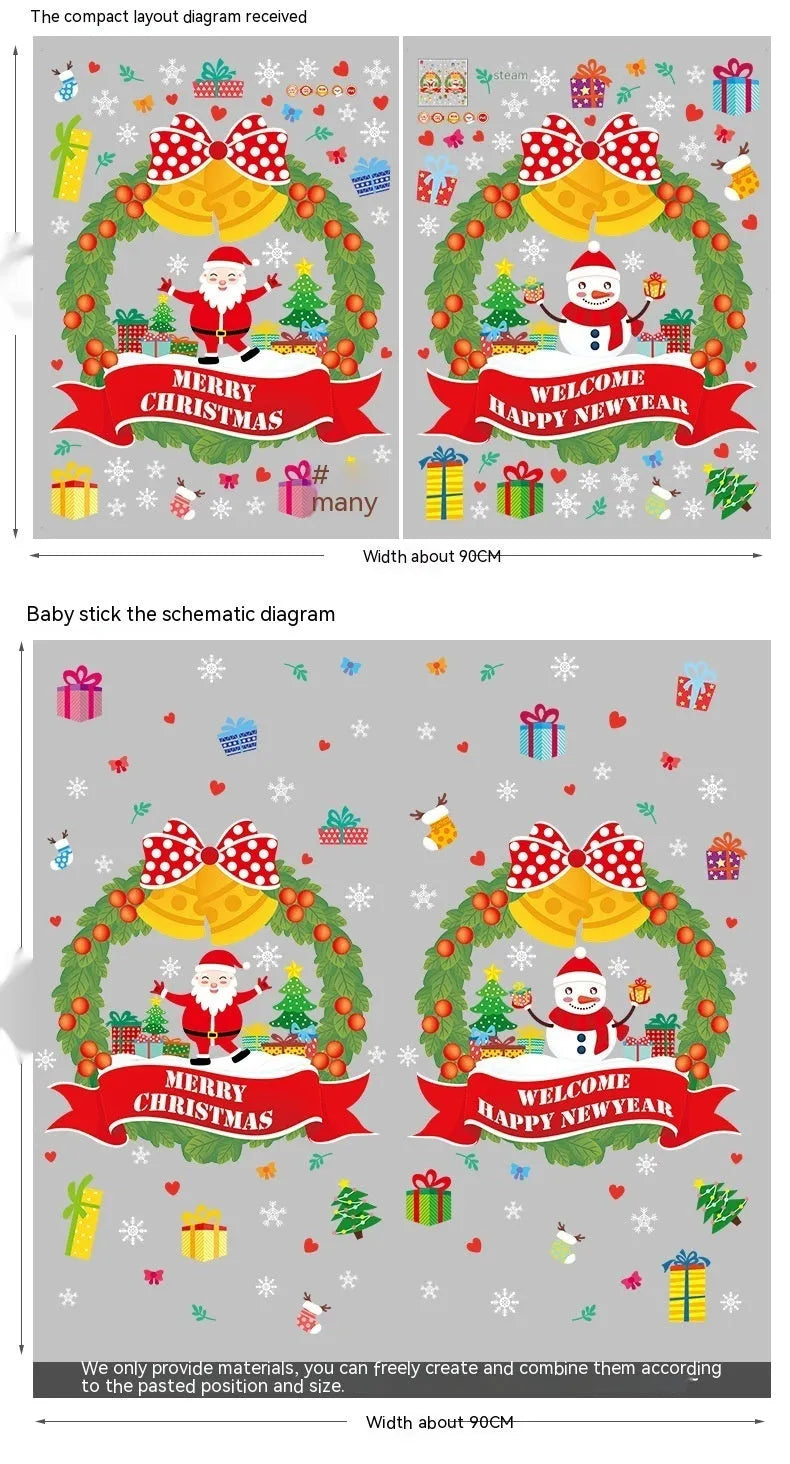 Large format non-adhesive Christmas static wall sticker with cartoon design for glass windows