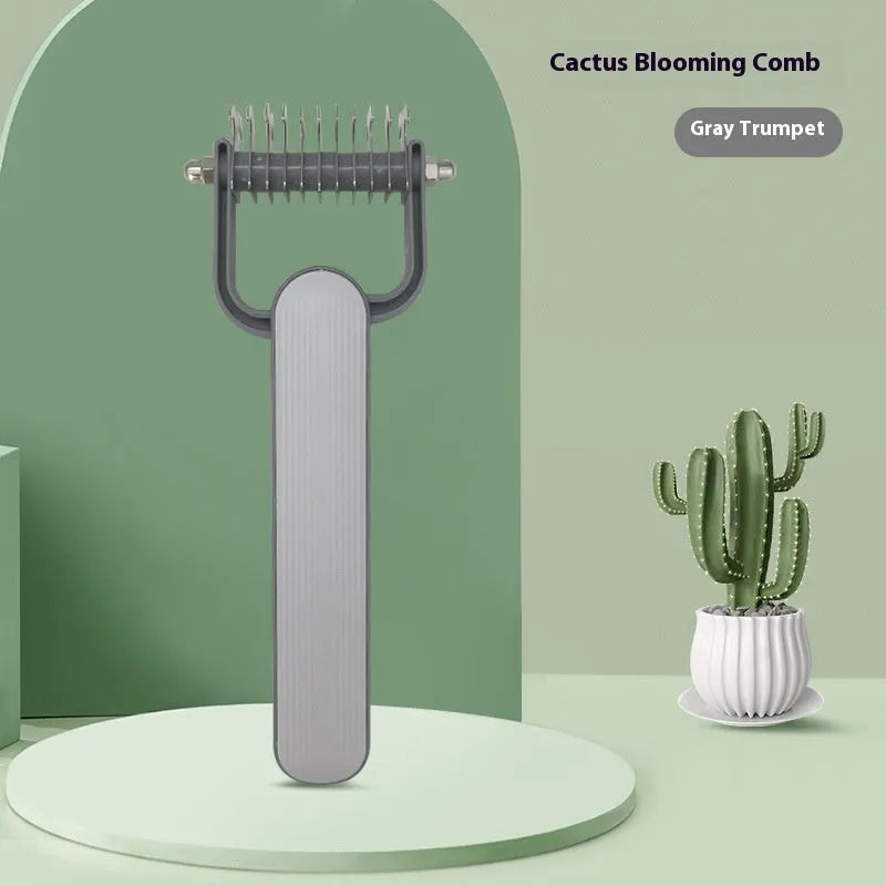 Pet grooming comb with stainless steel teeth for detangling dog hair in green and grey colour options
