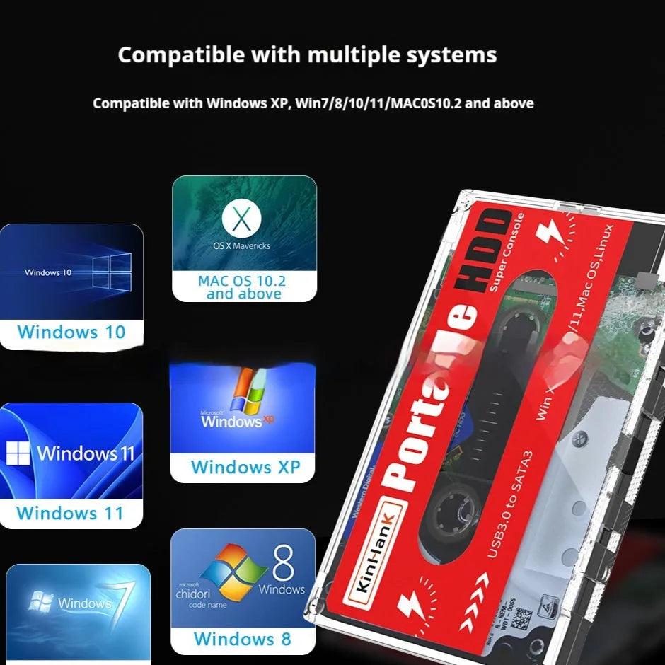 External mechanical hard disk with USB cable, PC shell measuring 12.8cm, showing 2TB capacity for gaming storage