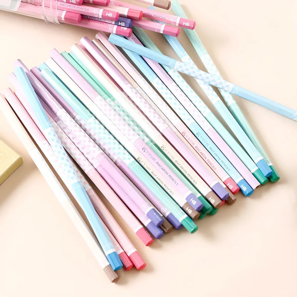 Basswood six-angle thermal transfer pencil with HB refill, shown in bulk packaging of 50 barrels.