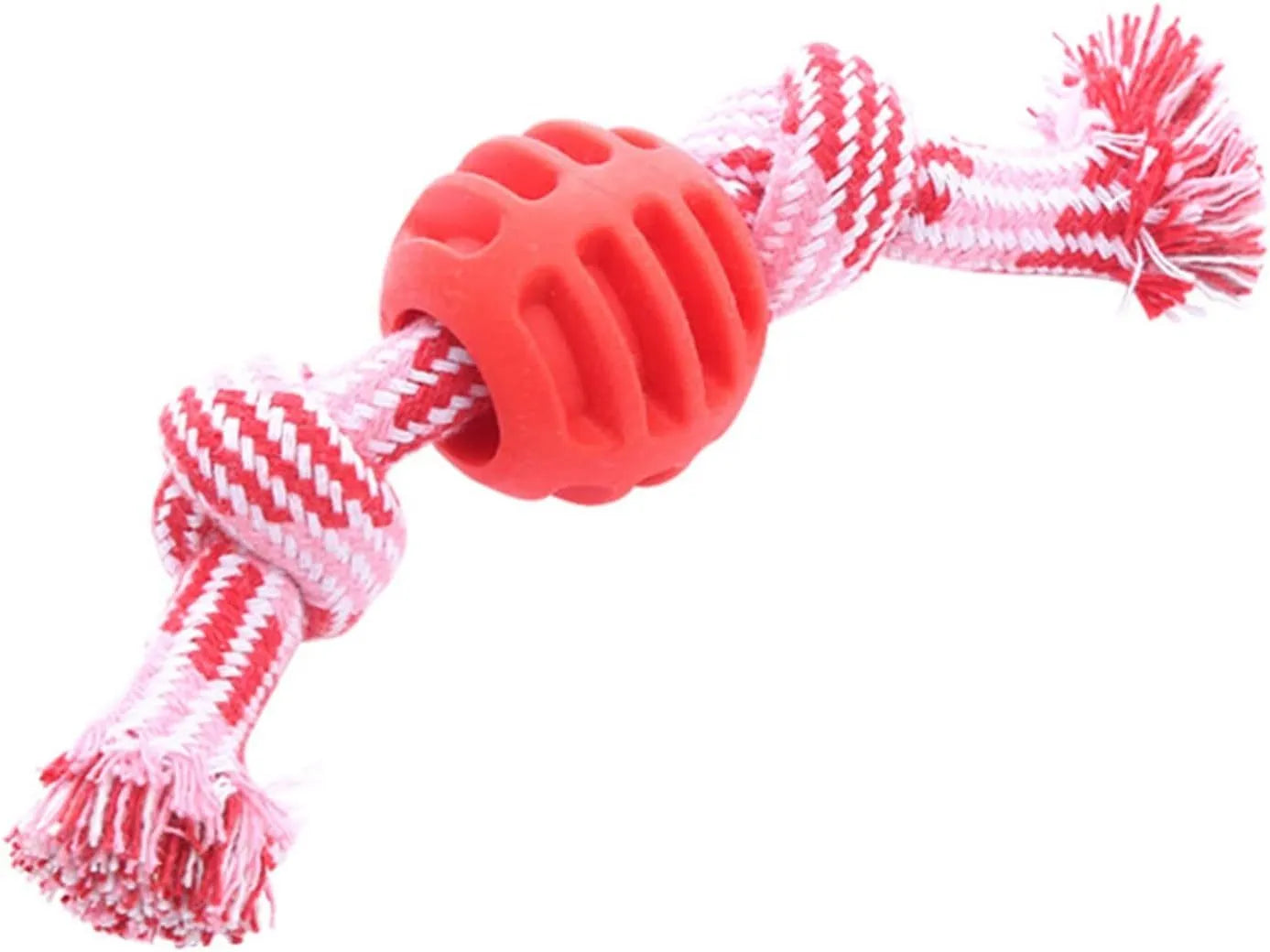 Blue dog chew toy with integrated rope cord for dental cleaning and oral health maintenance