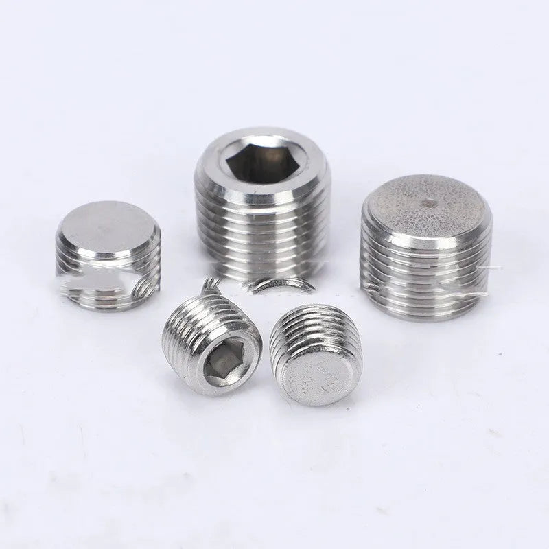 Stainless steel 304 hexagon plug pipe fitting for 3/8 inch bulkhead connections.
