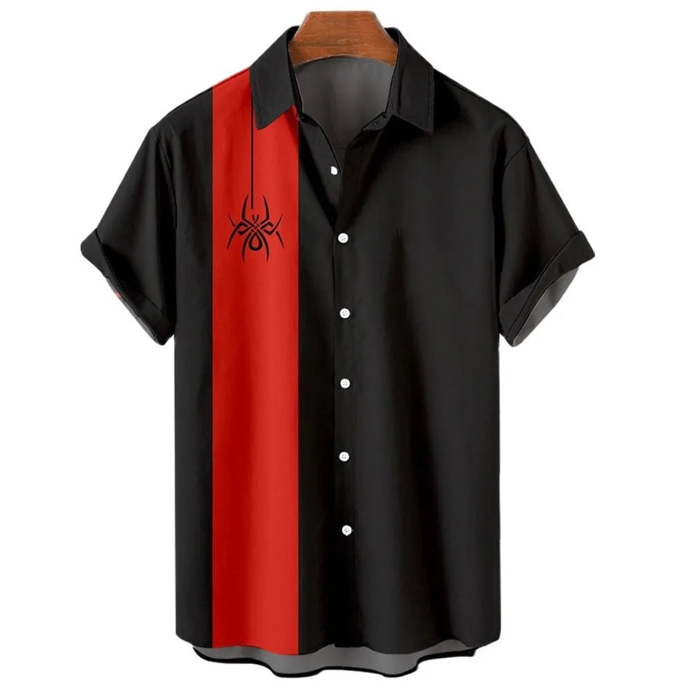 Men's striped Hawaiian shirt with short sleeves and button-up front