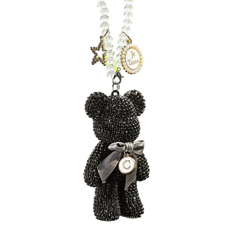 Violent Bear character car rearview mirror pendant with diamond-embedded rhinestones.