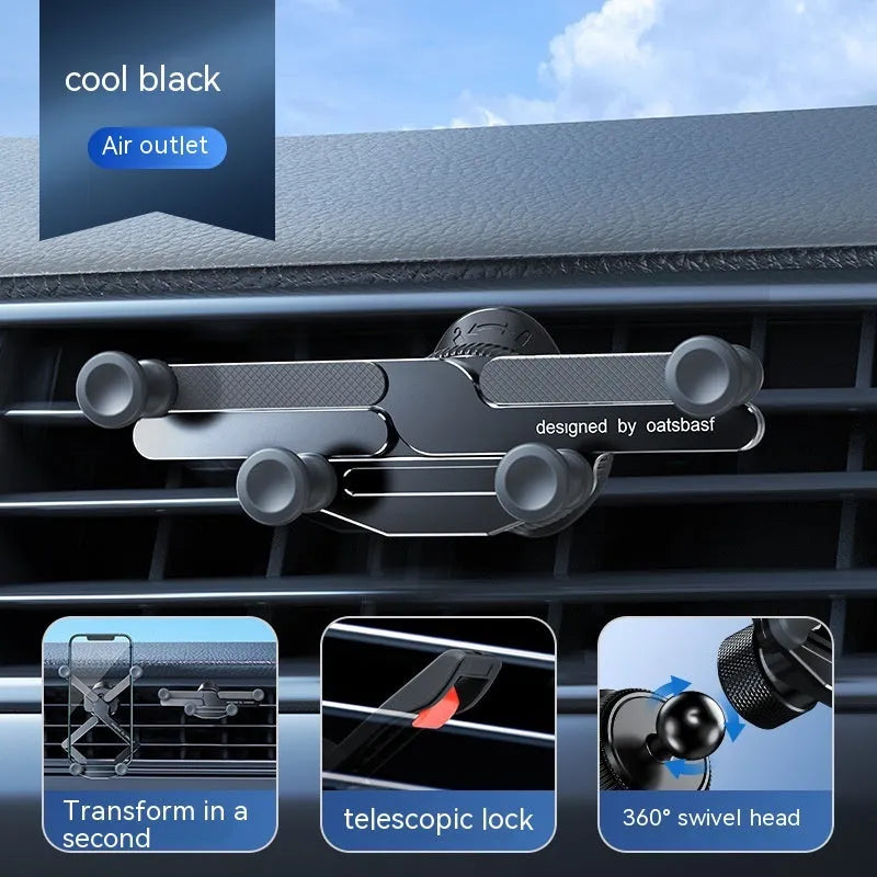 Silver alloy car air vent phone mount bracket with snap-on clips