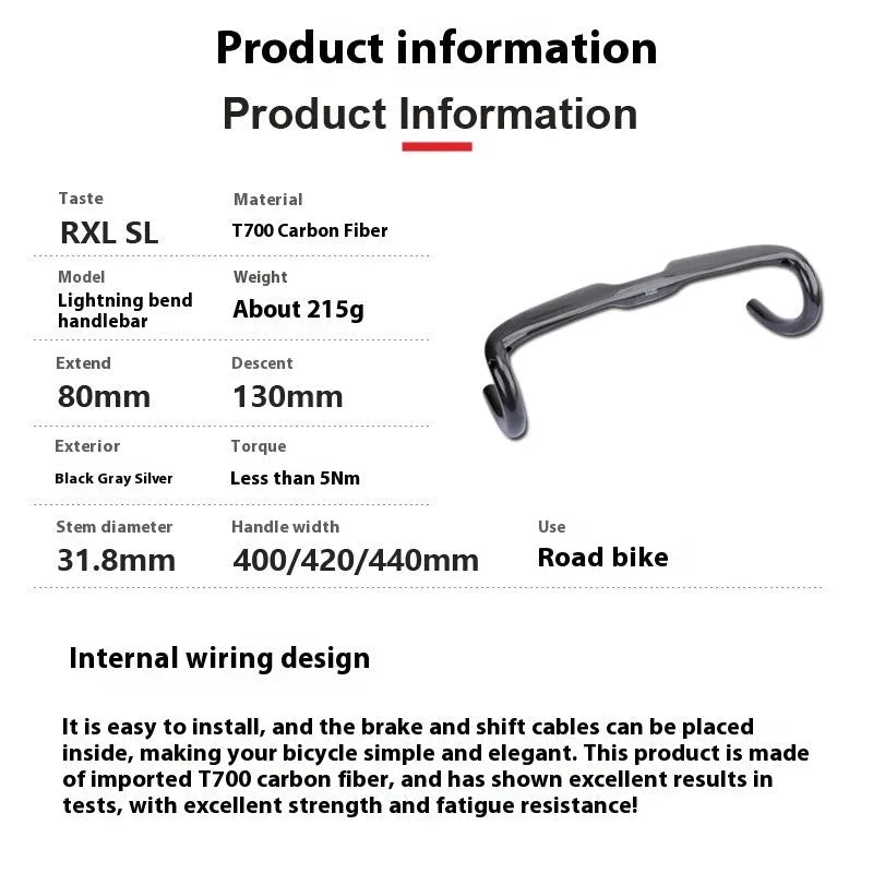 Carbon fibre road bicycle drop handlebars showing Black Grey Silver UD finish in 400mm width