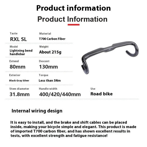 Carbon fibre road bicycle drop handlebars showing Black Grey Silver UD finish in 400mm width
