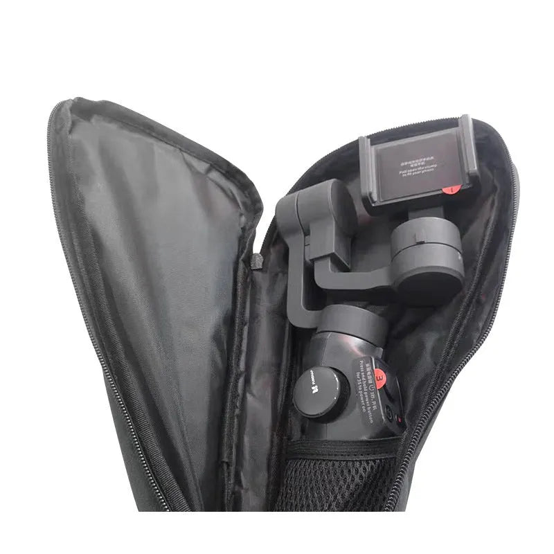 Black cloth portable storage bag for mobile phone stabilizer accessories with adjustable divider