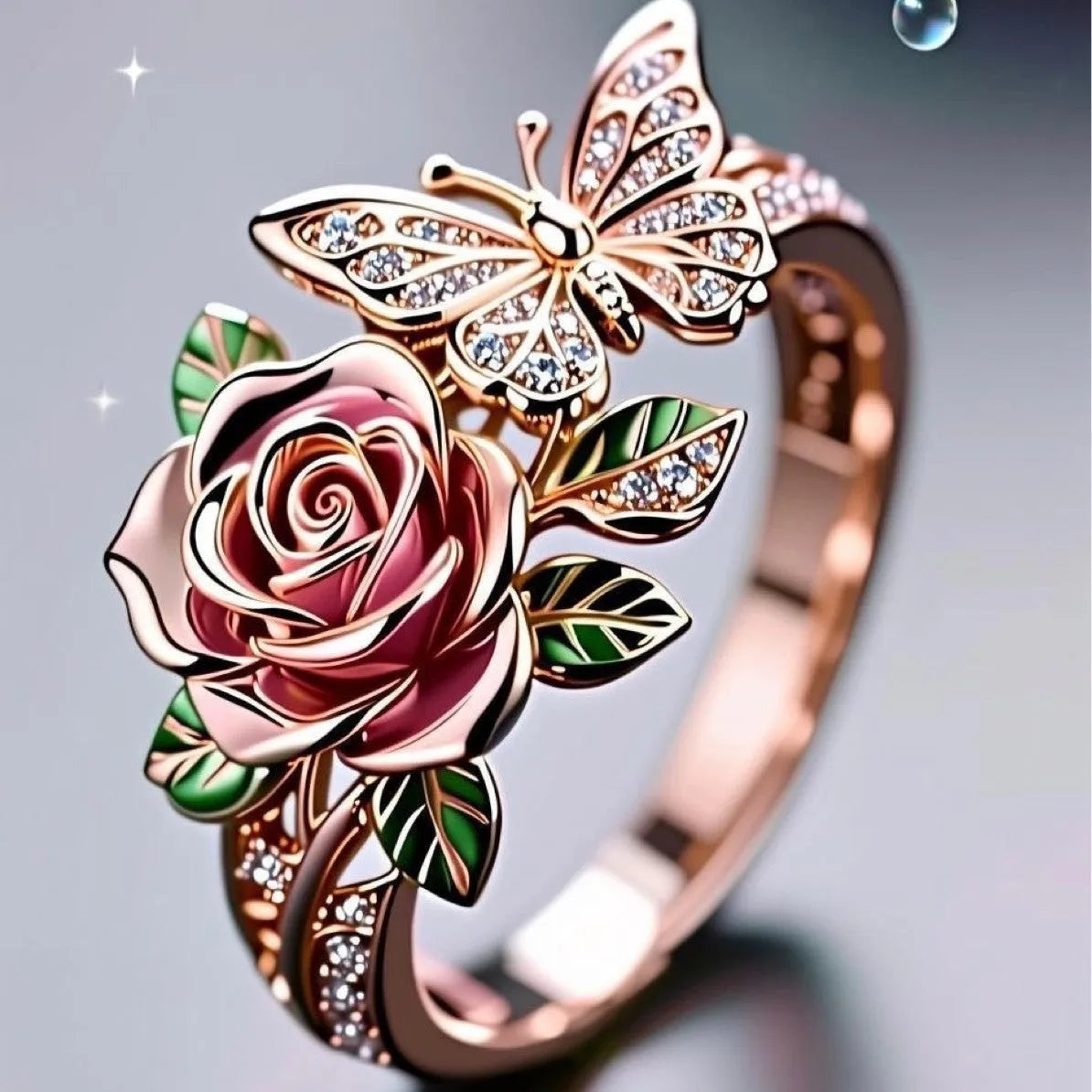 Adjustable butterfly oil drip fairy style necklace ring with colourful alloy surface and floral insect motifs