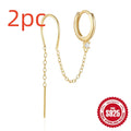 S925 sterling silver geometric stud earrings with a flower and tassel chain design in a gold electroplated finish.