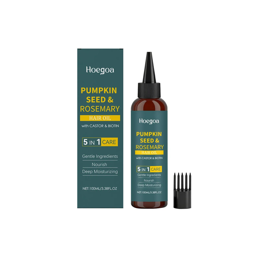 Rosemary hair oil treatment set with 100ml bottle, pointed applicator nozzle and hair comb