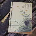 A5 antique wire-bound notebook with retro painting design on white cowhide cover