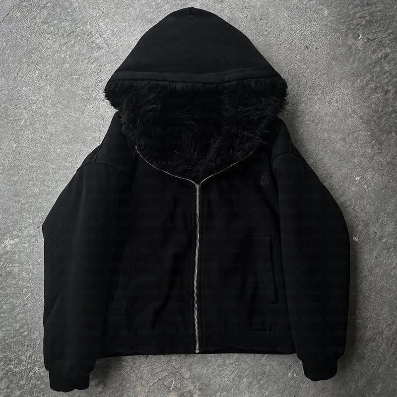 A simple black loose-fit cardigan coat for men and women with long sleeves