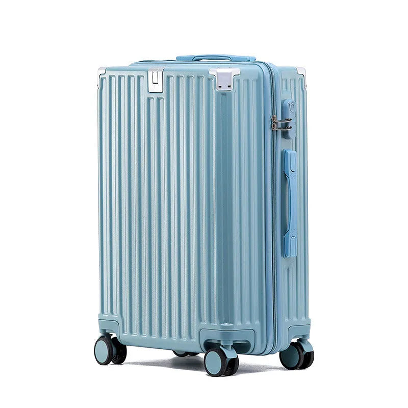 Aluminium frame ABS PC trolley case in avocado green with universal wheels and a USB port.