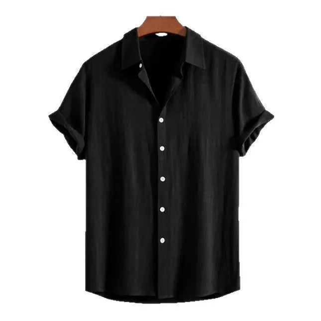 Men's loose casual cardigan in black colour with short sleeves and polyester fabric