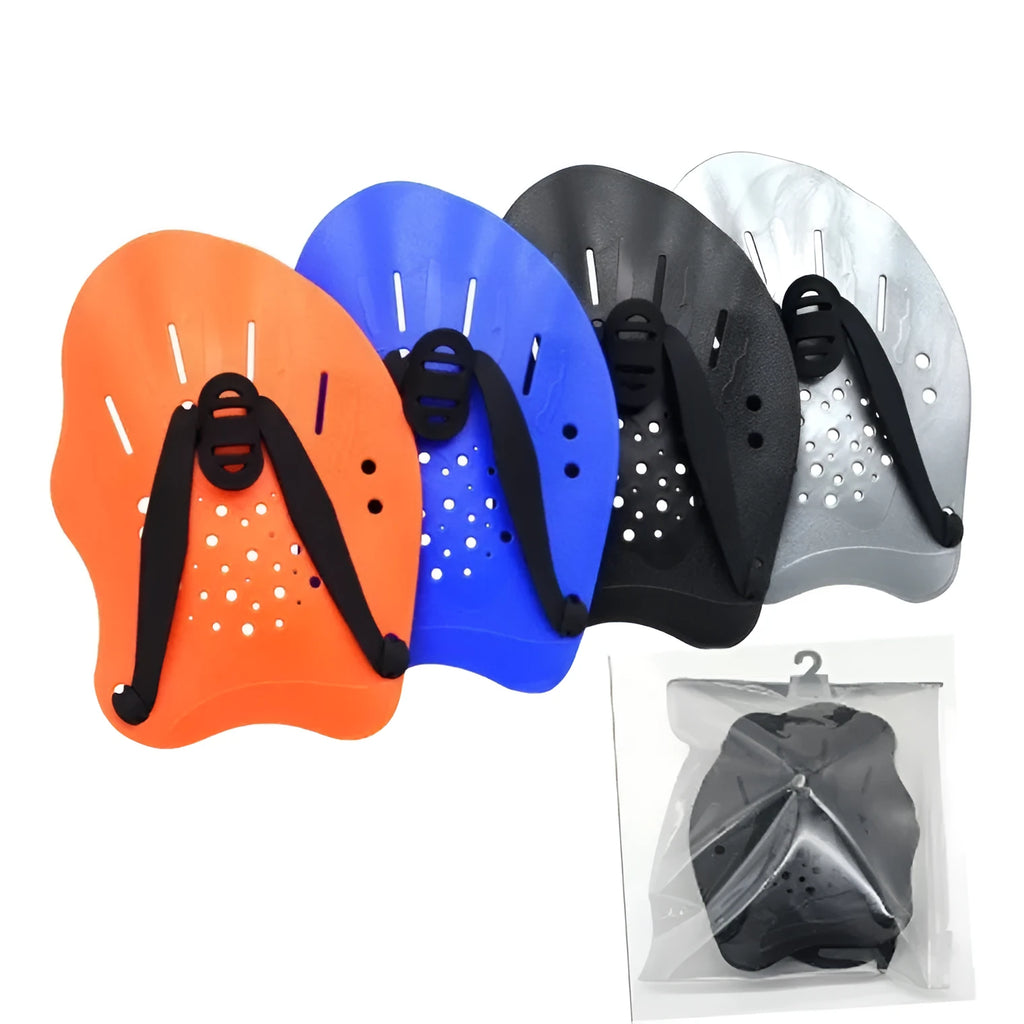Swimming paddle training aids for freestyle stroke with webbed design in multiple colours