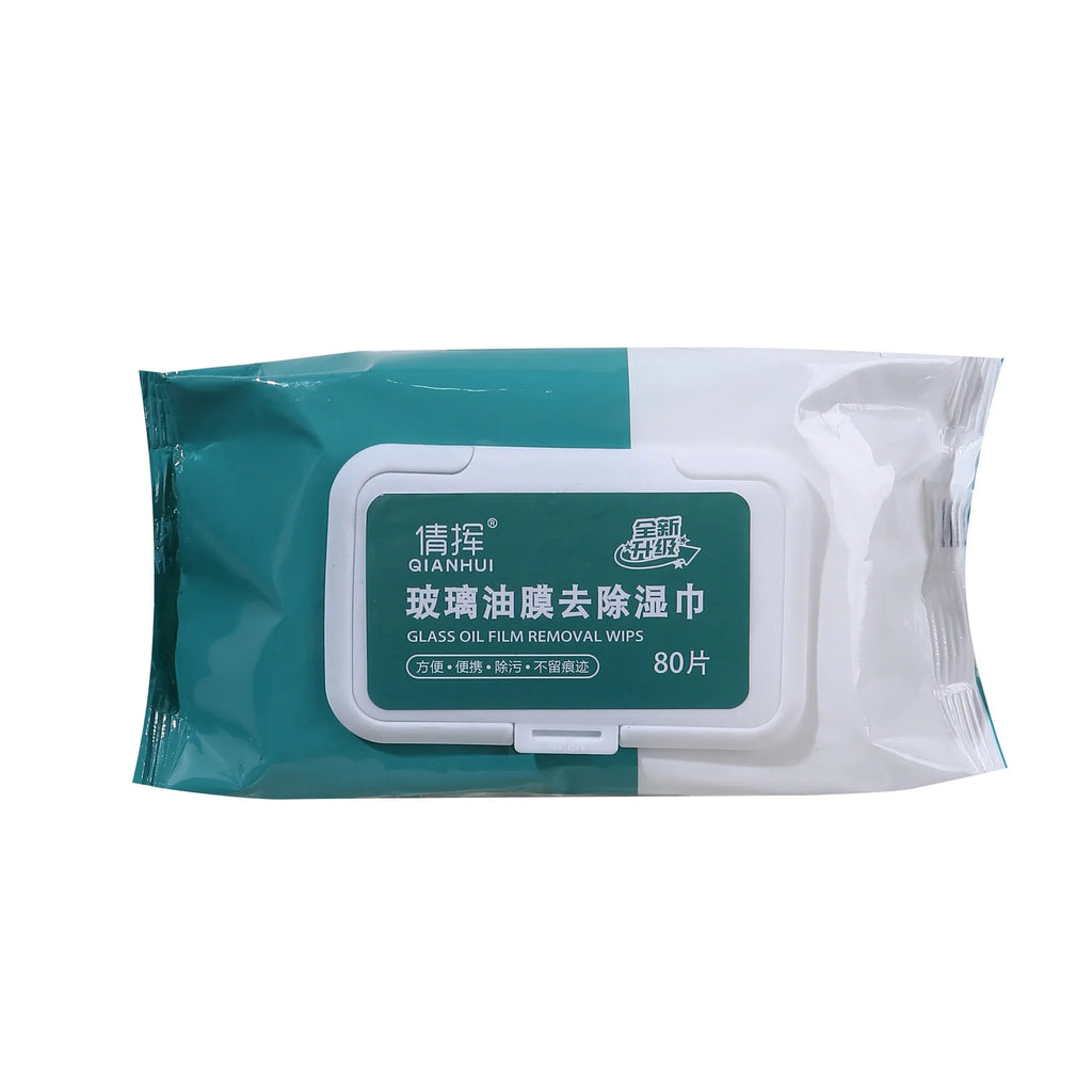 Bag of disposable car glass oil film cleaning wipes for windshield decontamination