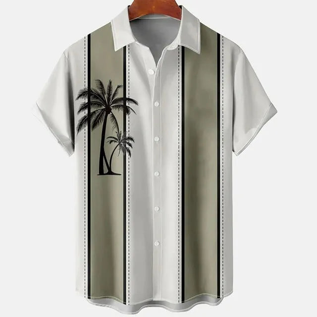 Men's slim fit short sleeve shirt with 3D printed flower pattern in polyester fabric