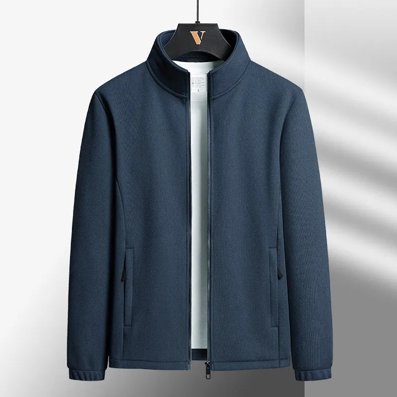 Men's grey Berber fleece coat with stand-up collar and zipper front