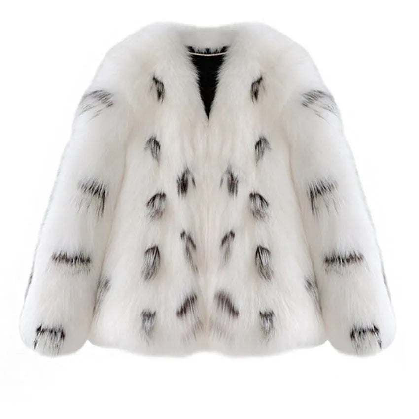 Black and white plus size faux fur coat with Korean slim fit and short length.