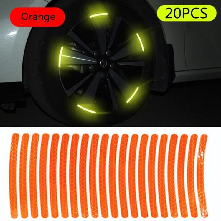 20 pieces of arc-shaped PVC reflective stickers for car wheel hubs in multiple colour options