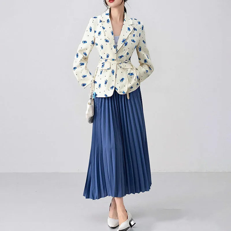 Women's suit jacket with lace-up waist detail in polyester fabric, shown in apricot colour